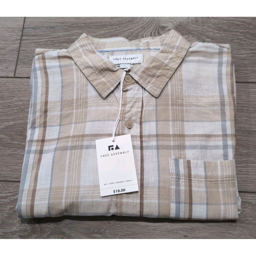 LOT/2 FREE ASSEMBLY PLAID BUTTON FRONT SHIRTS LONG SLEEVE MENS SIZE L   NWT - Picture 2 of 16
